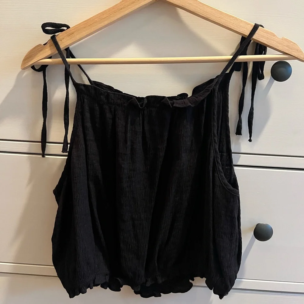 H&M TIE-STRAP RUFFLE-TRIMMED TOP - Picture 5 of 5